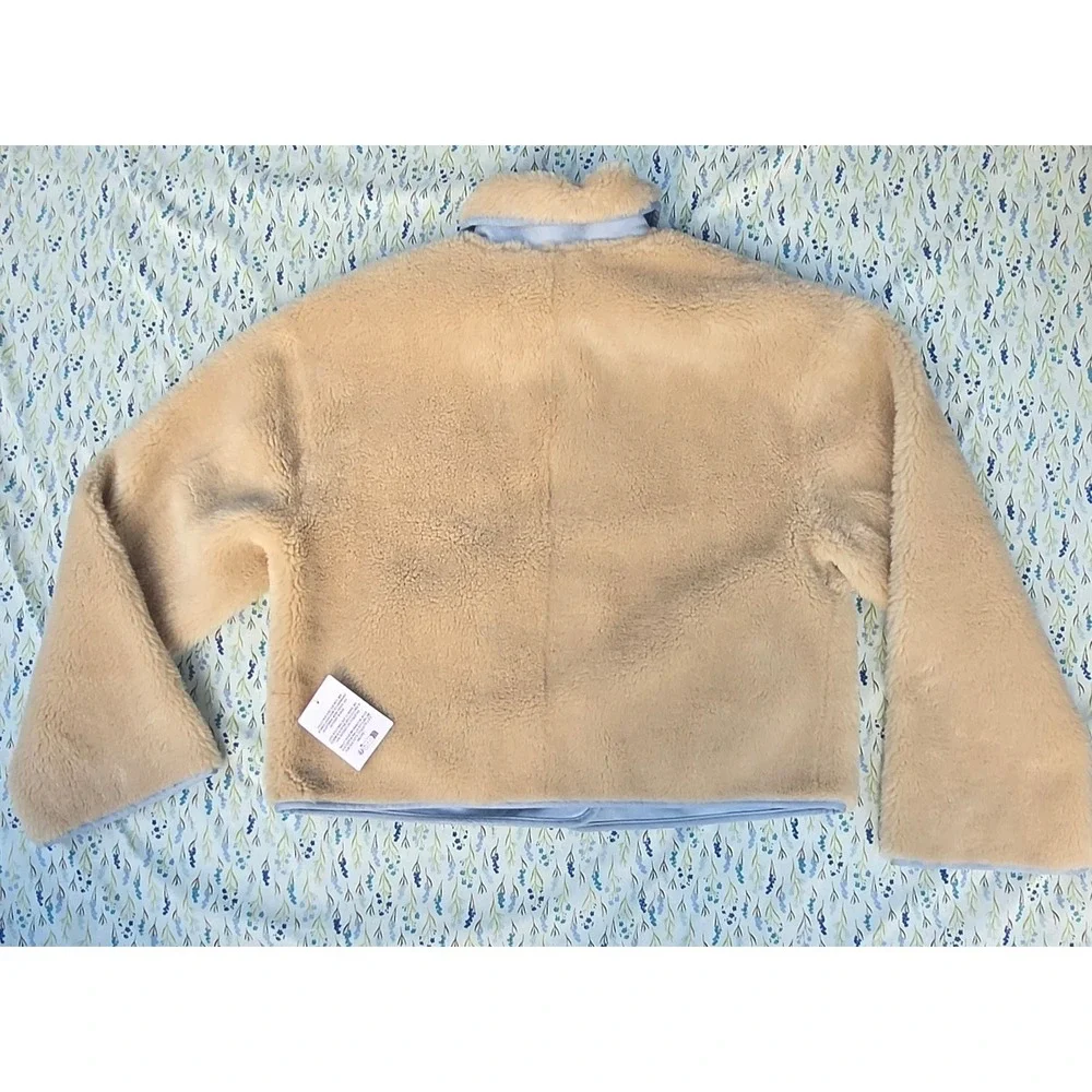 OSOS DESIGN COLLUSION Faux Shearling Jacket Contrast Suedette CollarBeigeWomen's